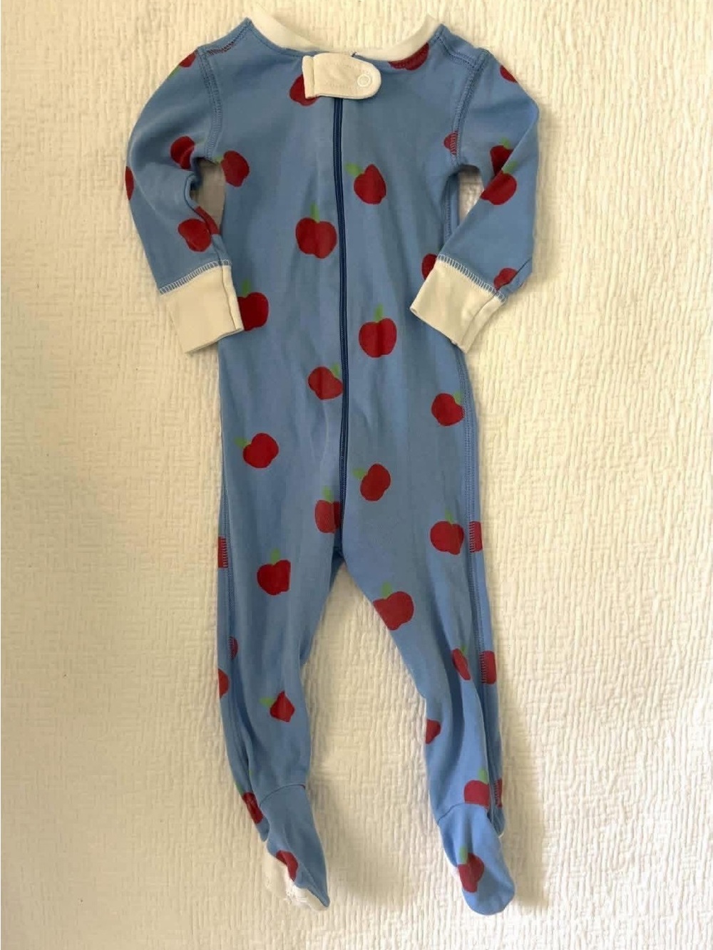TBBC Kids Blue Apple-Print One-Piece Footed Pajamas